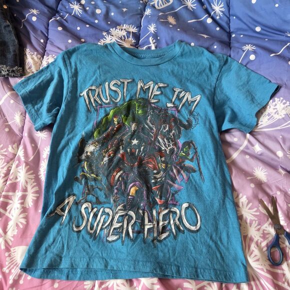 Marvel Other - Marvel Boys Trust Me I’m A Superhero Blue LG Short Sleeve Shirt